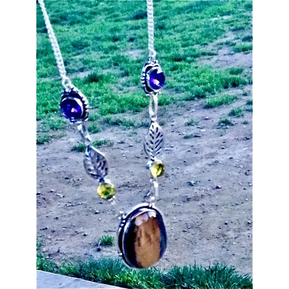 Boho Tigers Eye, Amethyst and Citrine Gorgeous, Unique Necklace